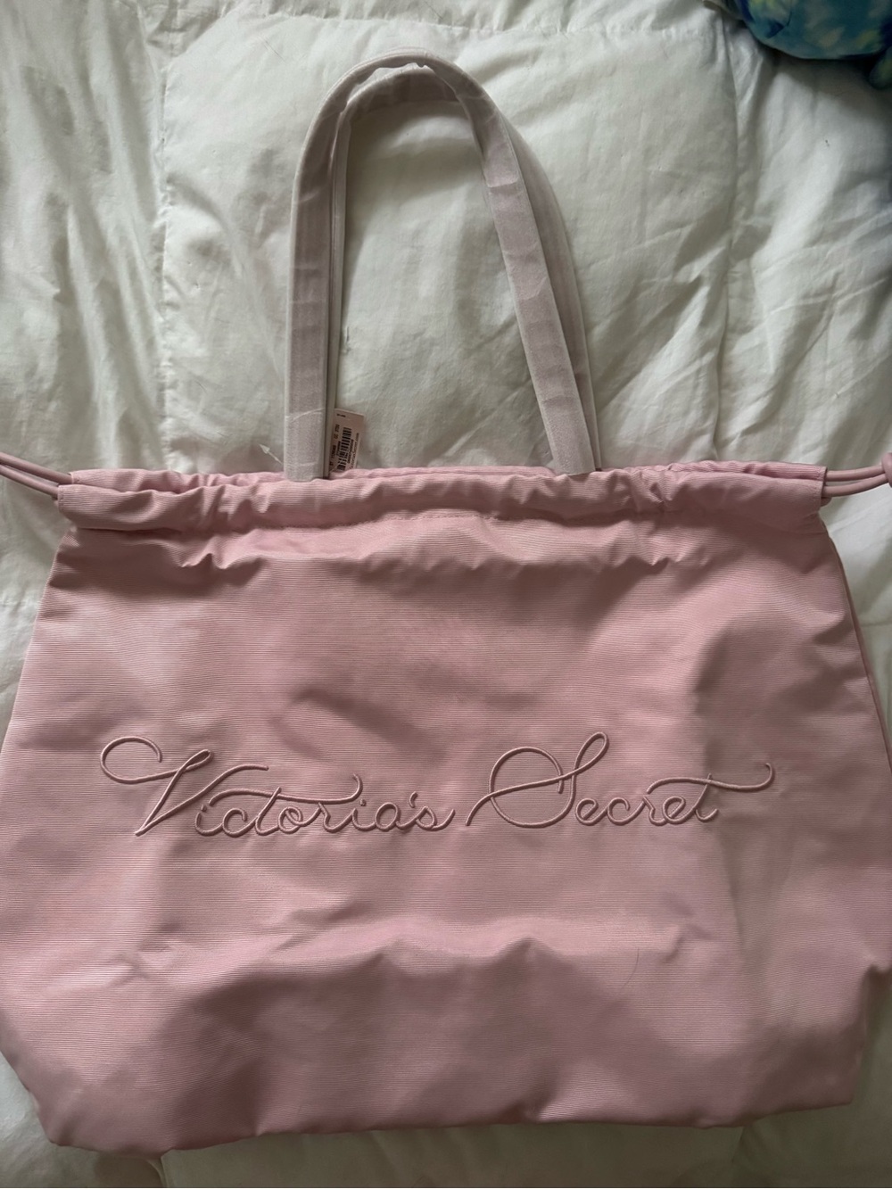 Victoria's Secret Light Pink Embroidered Canvas Tote